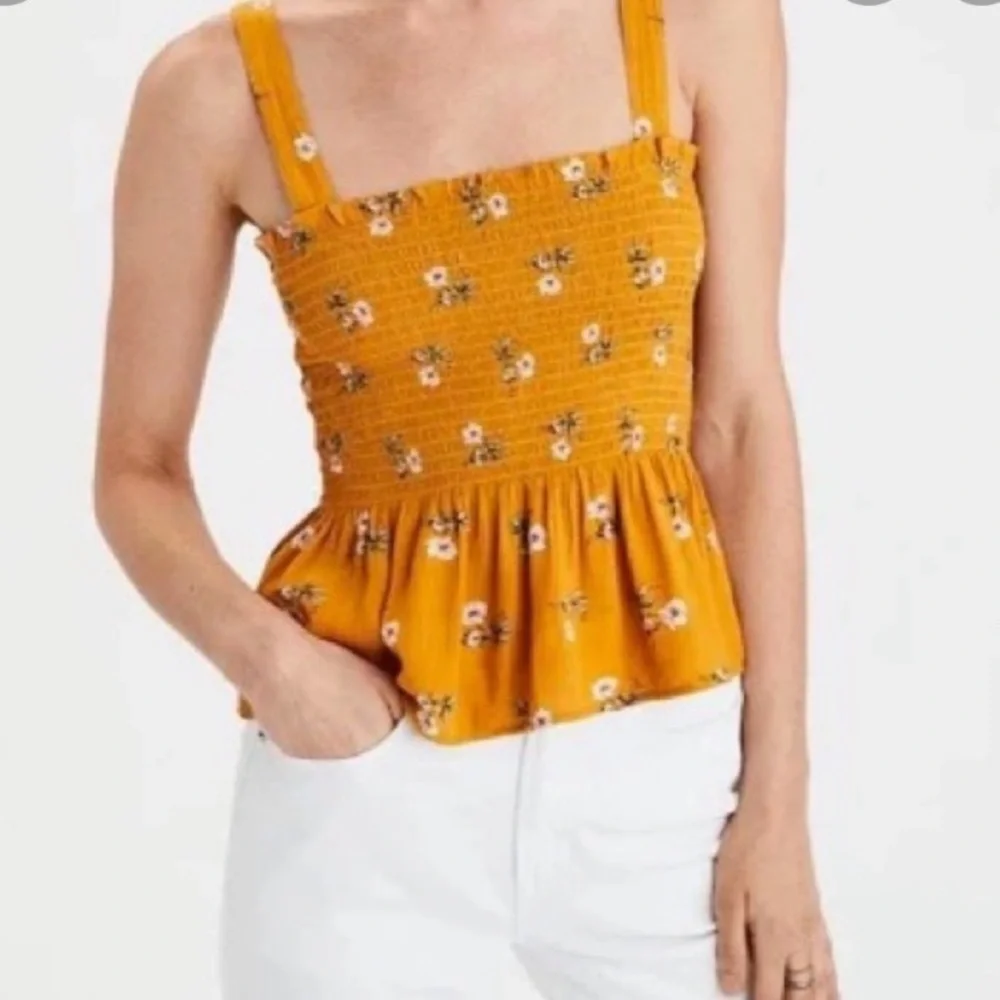 American Eagle Outfitters Mustard Floral Smocked Tank Top - Picture 1 of 6